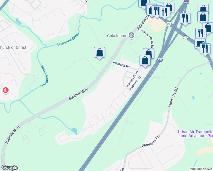 map of restaurants, bars, coffee shops, grocery stores, and more near 1901 Satellite Boulevard Northwest in Buford