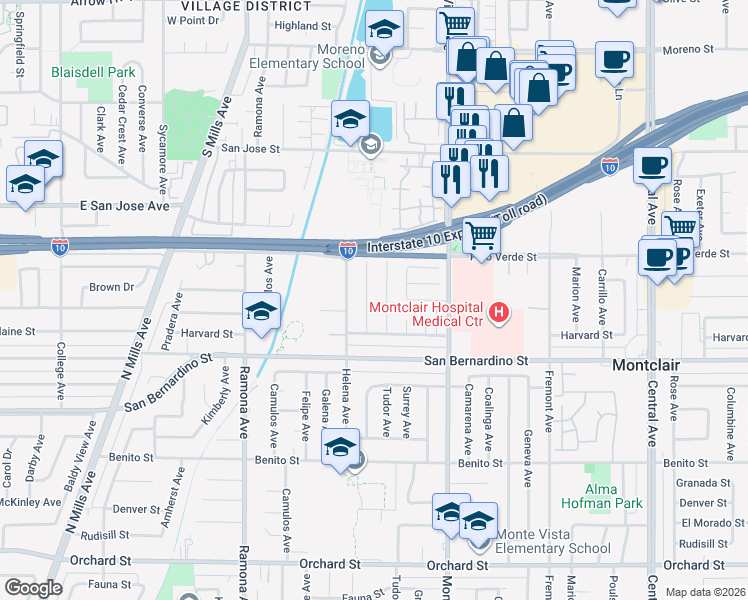 map of restaurants, bars, coffee shops, grocery stores, and more near 9587 Bolton Avenue in Montclair