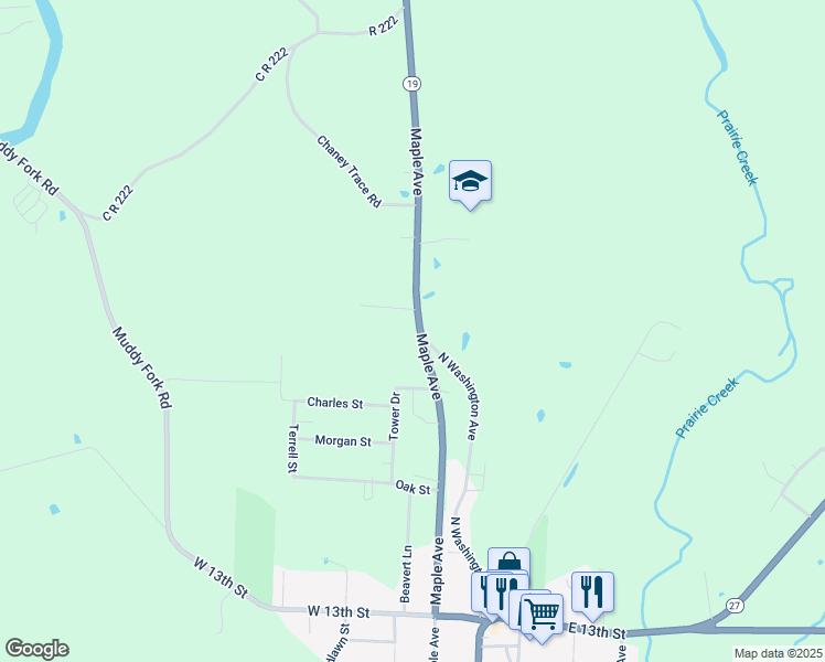 map of restaurants, bars, coffee shops, grocery stores, and more near 1630 Arkansas 19 in Murfreesboro