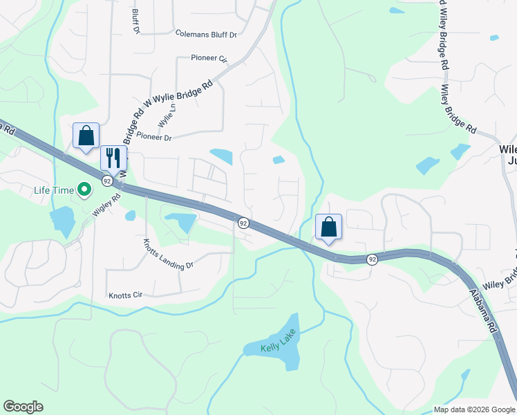 map of restaurants, bars, coffee shops, grocery stores, and more near 104 Kincade Court in Woodstock