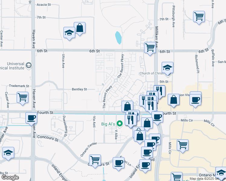 map of restaurants, bars, coffee shops, grocery stores, and more near in Rancho Cucamonga