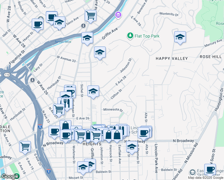 map of restaurants, bars, coffee shops, grocery stores, and more near 462 East Avenue 28 in Los Angeles