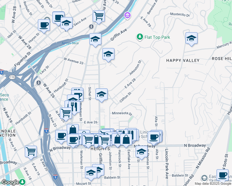 map of restaurants, bars, coffee shops, grocery stores, and more near 462 East Avenue 28 in Los Angeles