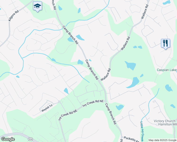 map of restaurants, bars, coffee shops, grocery stores, and more near 2788 Bridle Ridge Way Northeast in Buford