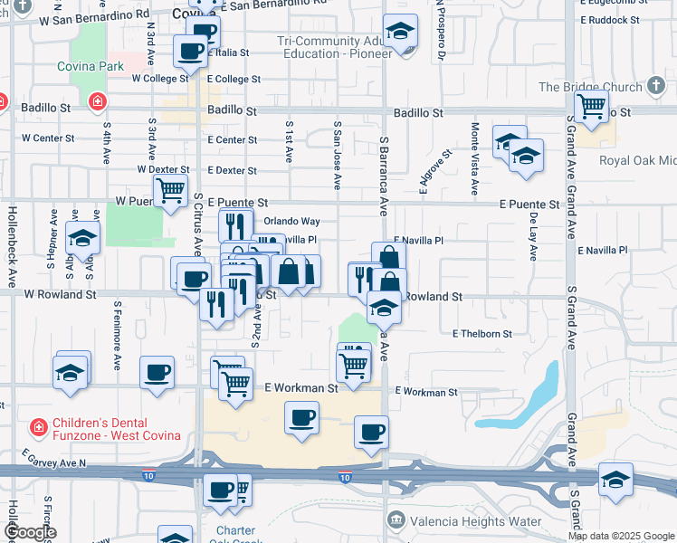 map of restaurants, bars, coffee shops, grocery stores, and more near in Los Angeles County