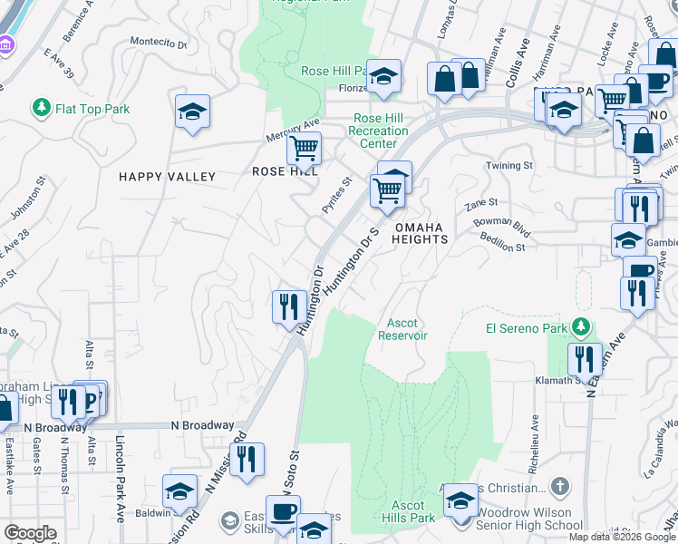 map of restaurants, bars, coffee shops, grocery stores, and more near 4460 Turquoise Street in Los Angeles