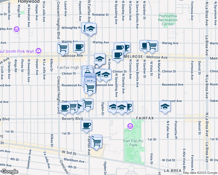 map of restaurants, bars, coffee shops, grocery stores, and more near in Los Angeles