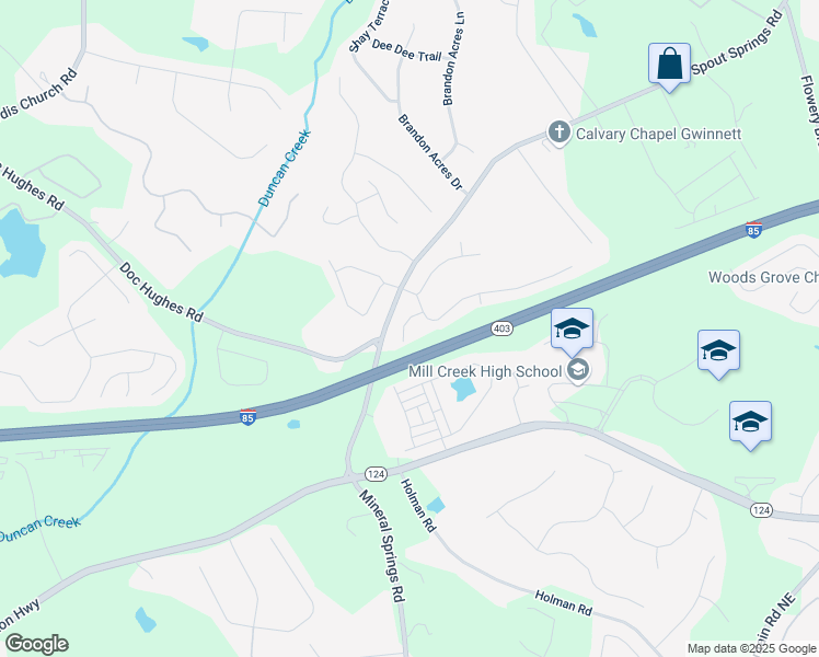 map of restaurants, bars, coffee shops, grocery stores, and more near 4251 Haywater Cove in Buford