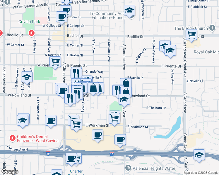 map of restaurants, bars, coffee shops, grocery stores, and more near in Los Angeles County