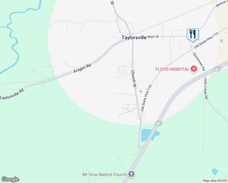 map of restaurants, bars, coffee shops, grocery stores, and more near 116 Church Street in Taylorsville