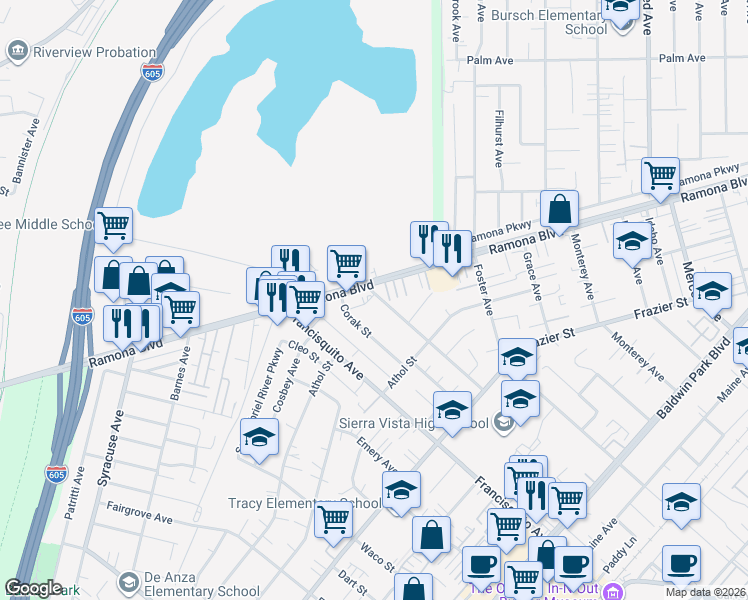 map of restaurants, bars, coffee shops, grocery stores, and more near 13212 Earl Avenue in Baldwin Park
