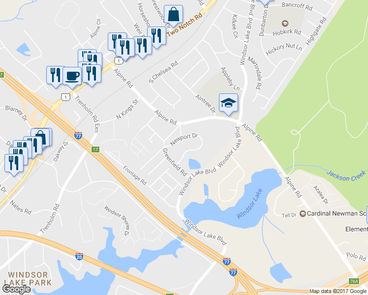 map of restaurants, bars, coffee shops, grocery stores, and more near 78 Newport Drive in Columbia