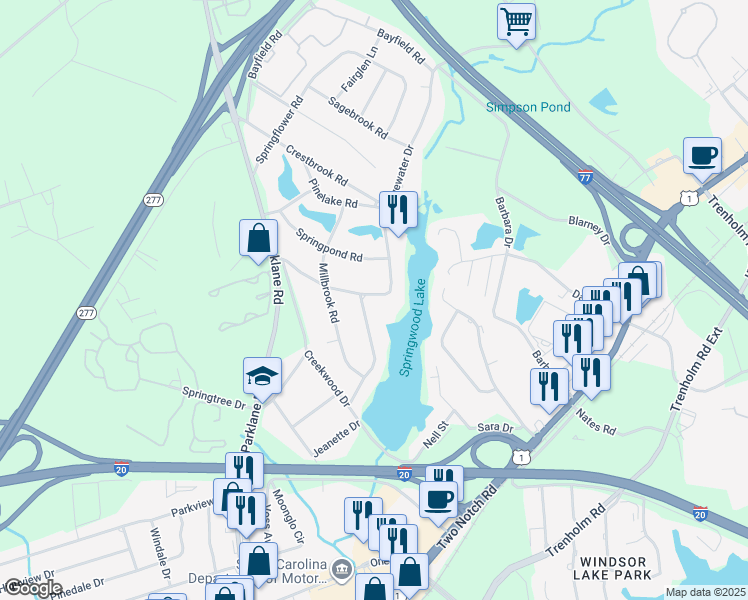 map of restaurants, bars, coffee shops, grocery stores, and more near 7530 Edgewater Drive in Columbia
