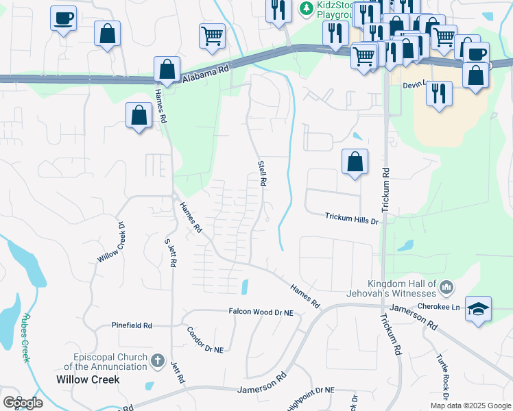 map of restaurants, bars, coffee shops, grocery stores, and more near 656 West Oaks Drive in Woodstock
