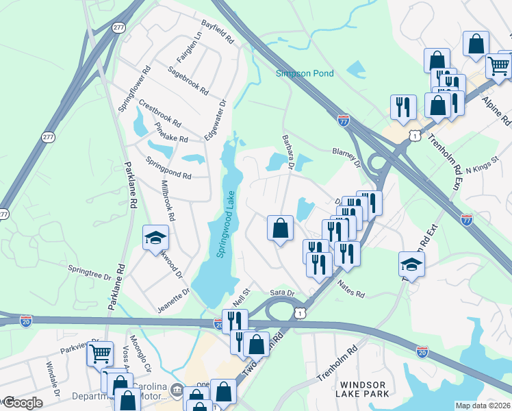 map of restaurants, bars, coffee shops, grocery stores, and more near 124 Lindevon Lane in Columbia