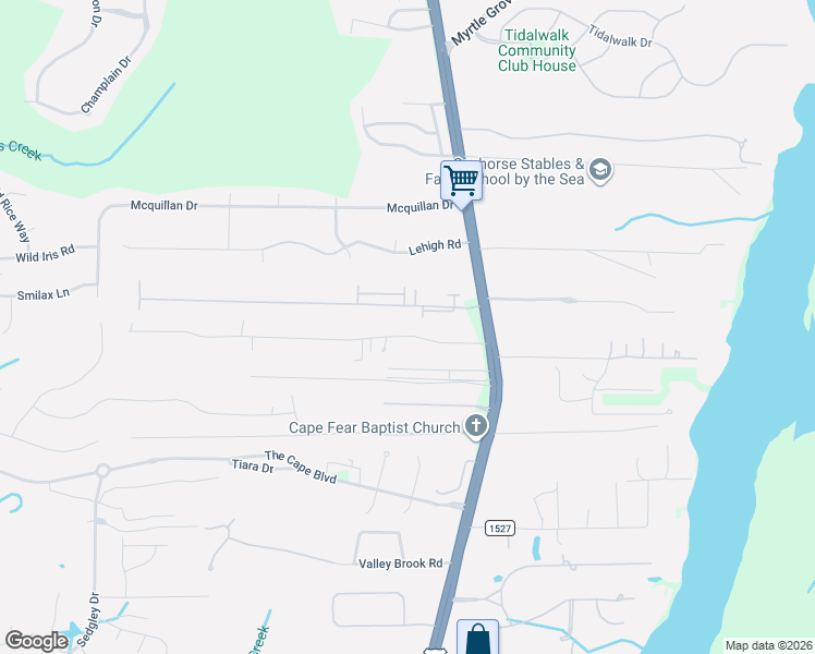 map of restaurants, bars, coffee shops, grocery stores, and more near 801 Carolina Inlet Acres Road in Wilmington