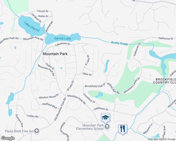 map of restaurants, bars, coffee shops, grocery stores, and more near 112 Juniper Street in Roswell