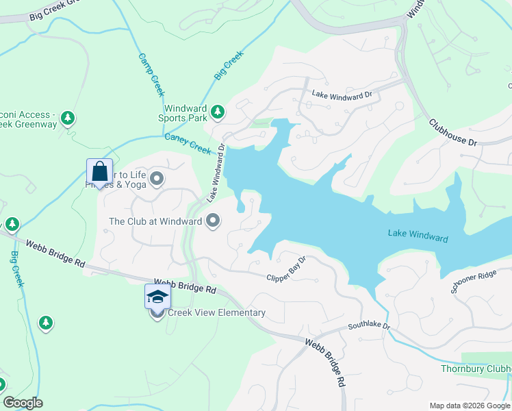 map of restaurants, bars, coffee shops, grocery stores, and more near 6395 Spinnaker Ln in Alpharetta