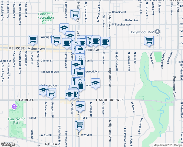 map of restaurants, bars, coffee shops, grocery stores, and more near in Los Angeles