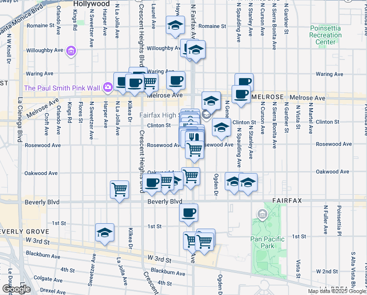 map of restaurants, bars, coffee shops, grocery stores, and more near in Los Angeles