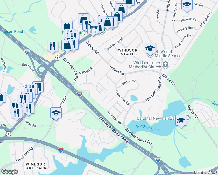 map of restaurants, bars, coffee shops, grocery stores, and more near 4 Chesapeake Court in Columbia