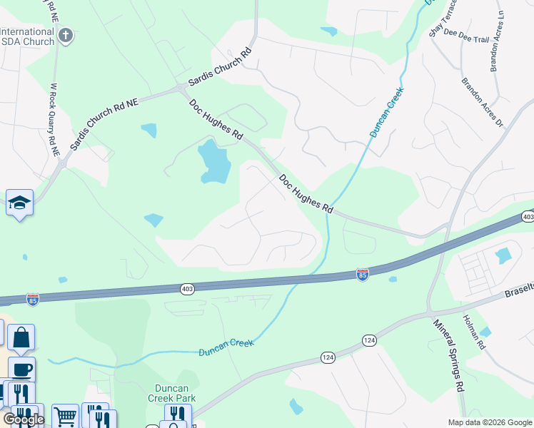 map of restaurants, bars, coffee shops, grocery stores, and more near 4247 Rovello Way Northeast in Buford