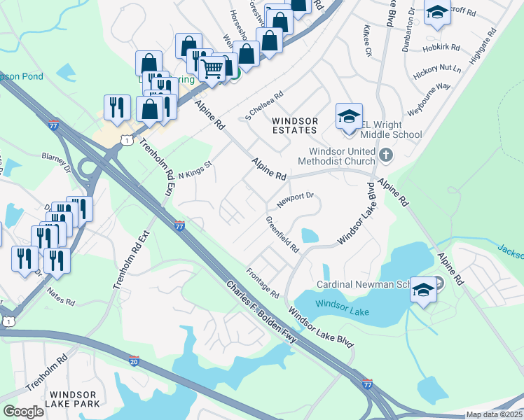 map of restaurants, bars, coffee shops, grocery stores, and more near 100 Calloway Court in Columbia