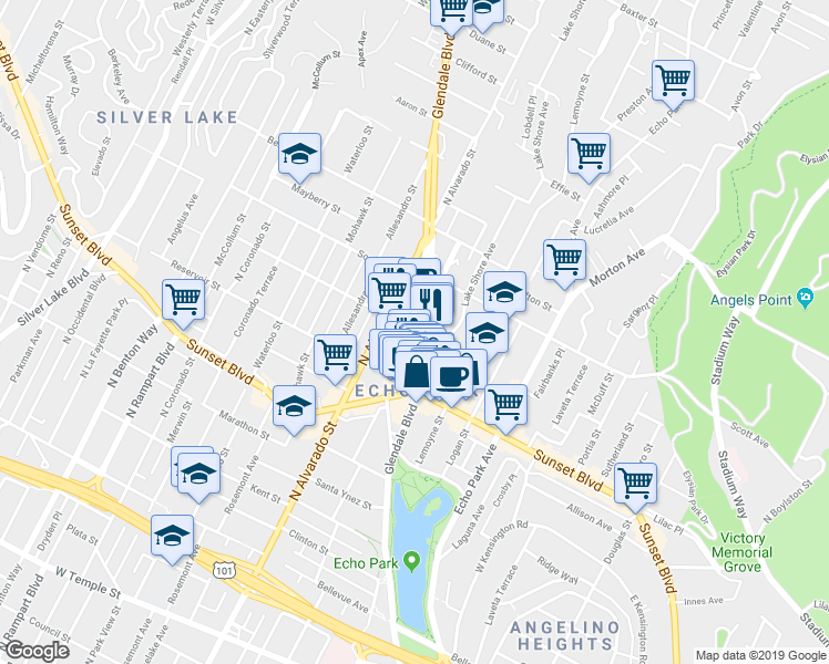 map of restaurants, bars, coffee shops, grocery stores, and more near 1912 Liberty Street in Los Angeles