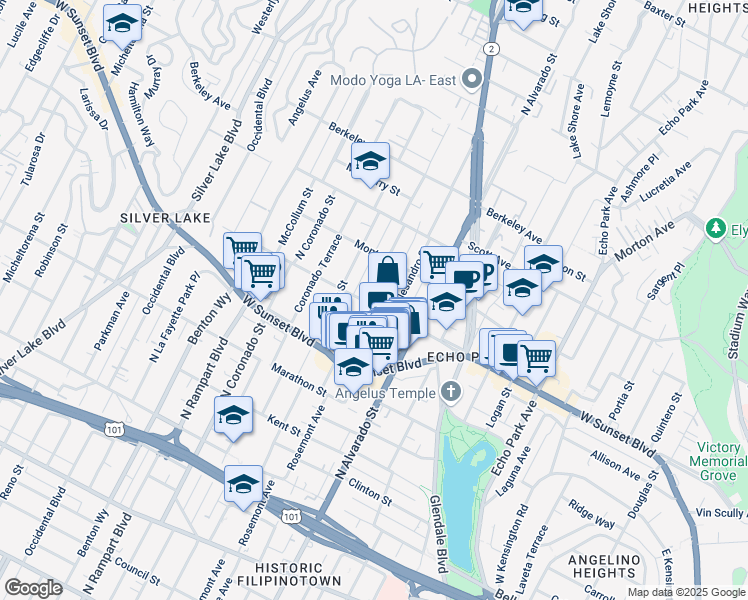 map of restaurants, bars, coffee shops, grocery stores, and more near 1302 Mohawk Street in Los Angeles