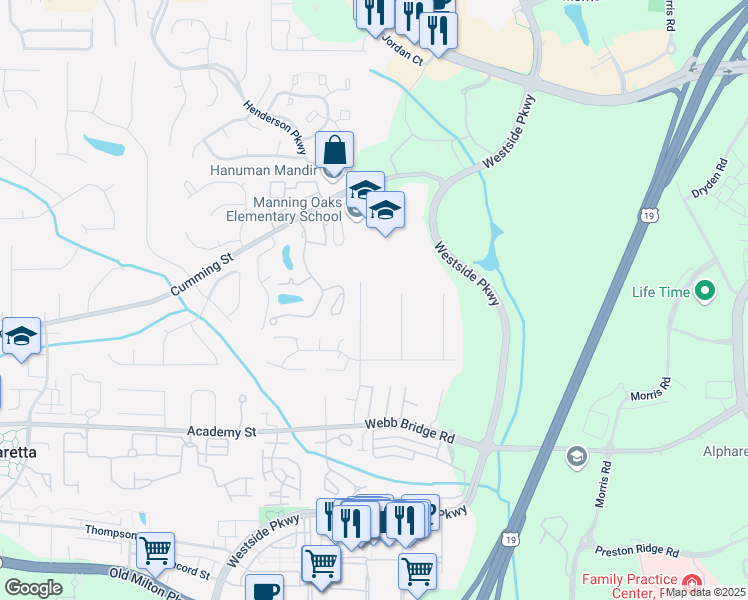 map of restaurants, bars, coffee shops, grocery stores, and more near 241 Wedgewood Dr in Alpharetta