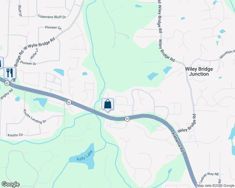 map of restaurants, bars, coffee shops, grocery stores, and more near 2047 Crestview Way in Woodstock