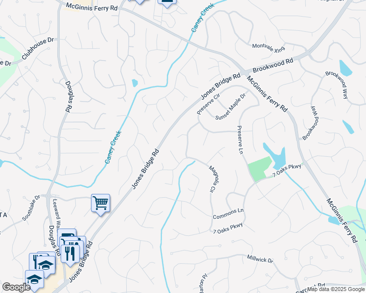 map of restaurants, bars, coffee shops, grocery stores, and more near 12322 Sunset Maple Terrace in Alpharetta