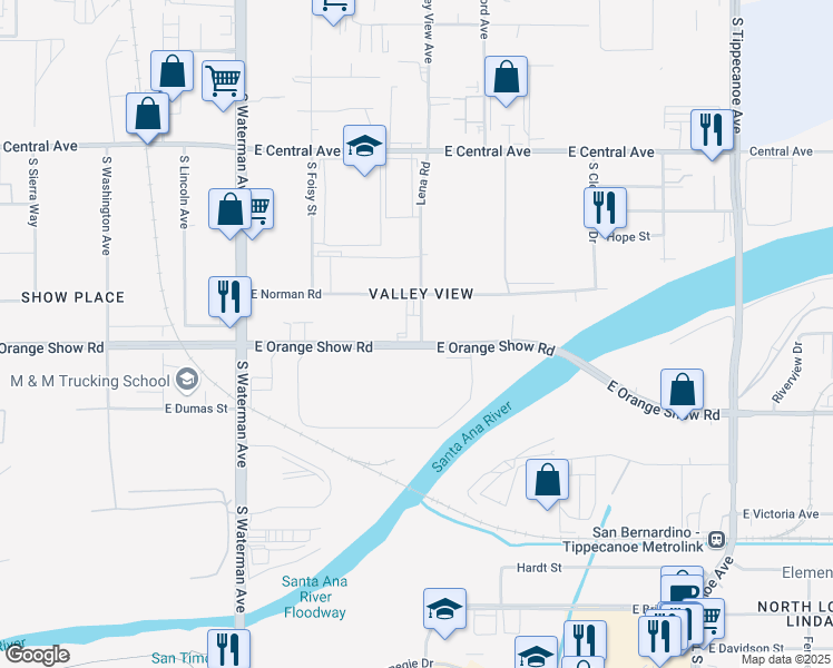 map of restaurants, bars, coffee shops, grocery stores, and more near in San Bernardino