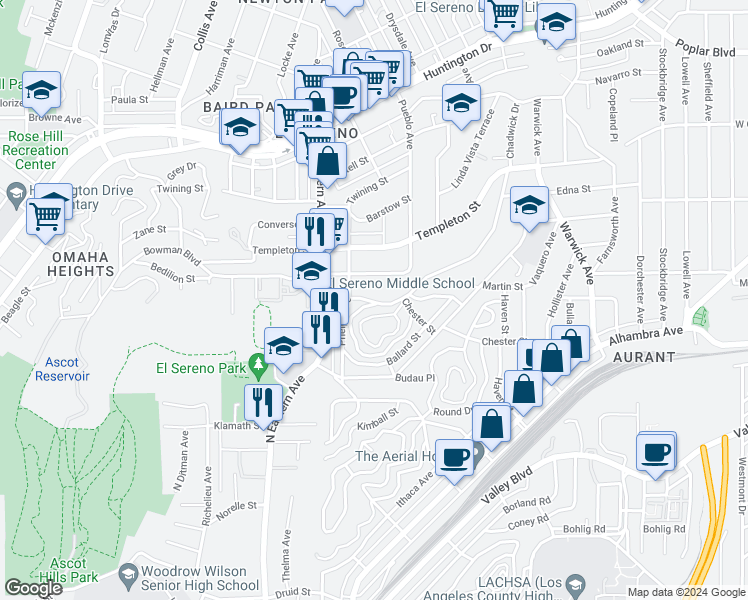 map of restaurants, bars, coffee shops, grocery stores, and more near in Los Angeles