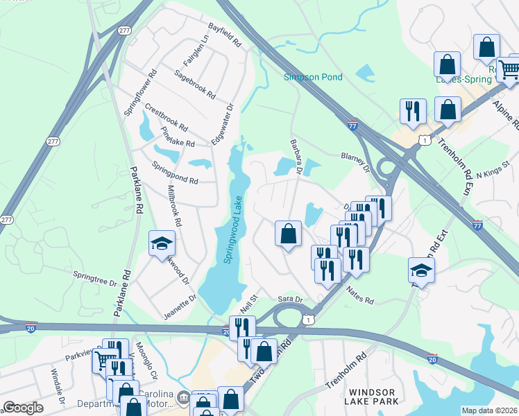 map of restaurants, bars, coffee shops, grocery stores, and more near 1693 Horseshoe Drive in Columbia