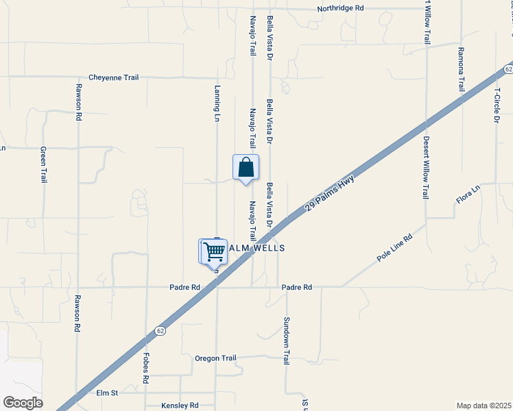 map of restaurants, bars, coffee shops, grocery stores, and more near 9467 Navajo Trail in Morongo Valley
