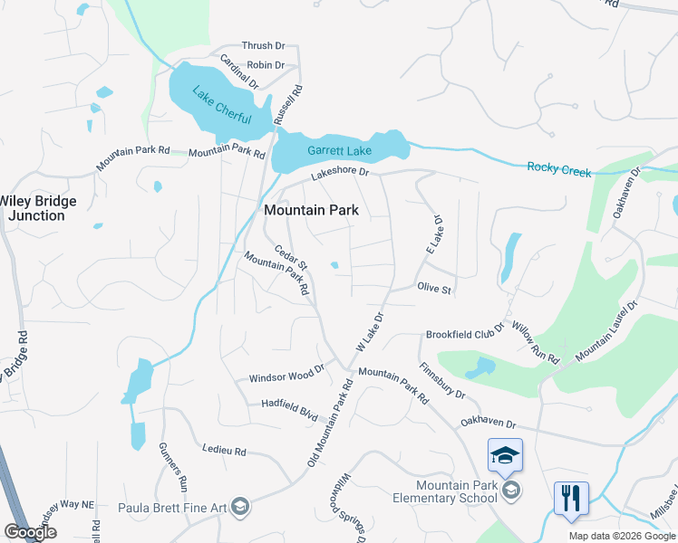 map of restaurants, bars, coffee shops, grocery stores, and more near 100 Silverbell Court in Roswell