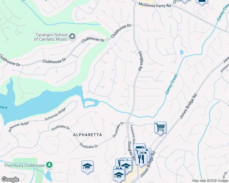 map of restaurants, bars, coffee shops, grocery stores, and more near 3715 Newport Bay Drive in Alpharetta