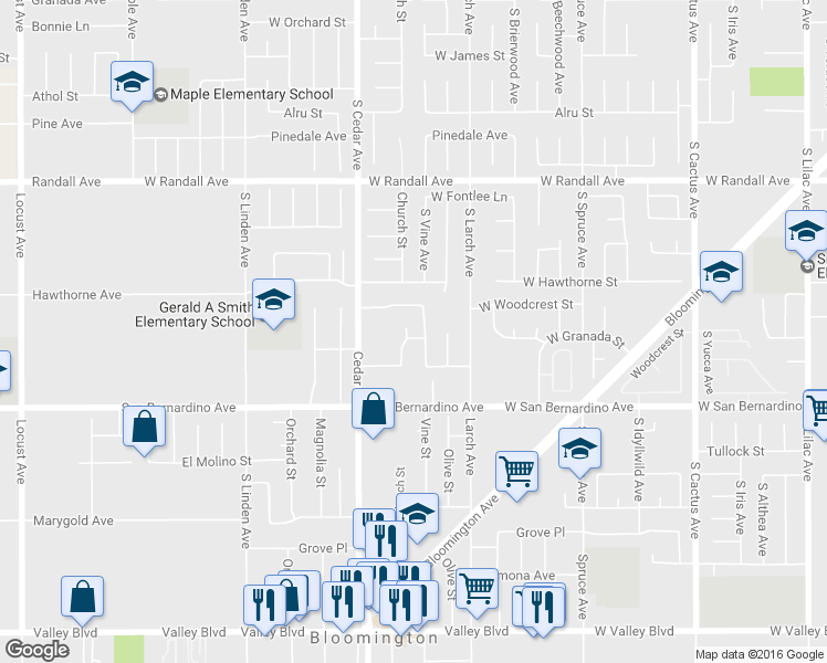 map of restaurants, bars, coffee shops, grocery stores, and more near 1206 W Granada St in Bloomington