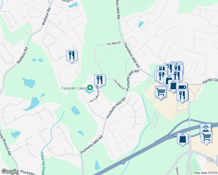 map of restaurants, bars, coffee shops, grocery stores, and more near 3284 Saddlegate Court in Buford