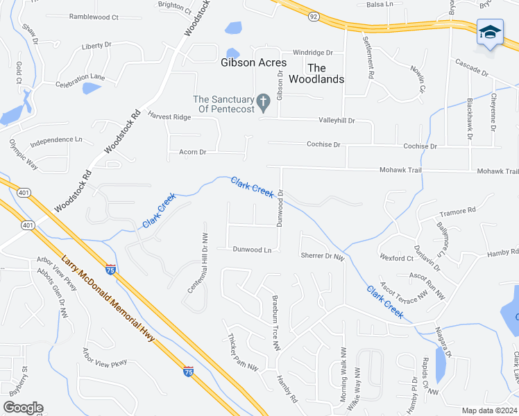 map of restaurants, bars, coffee shops, grocery stores, and more near 5292 Clarkview Drive in Acworth