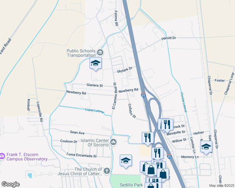 map of restaurants, bars, coffee shops, grocery stores, and more near 1260 El Camino Real Street in Socorro