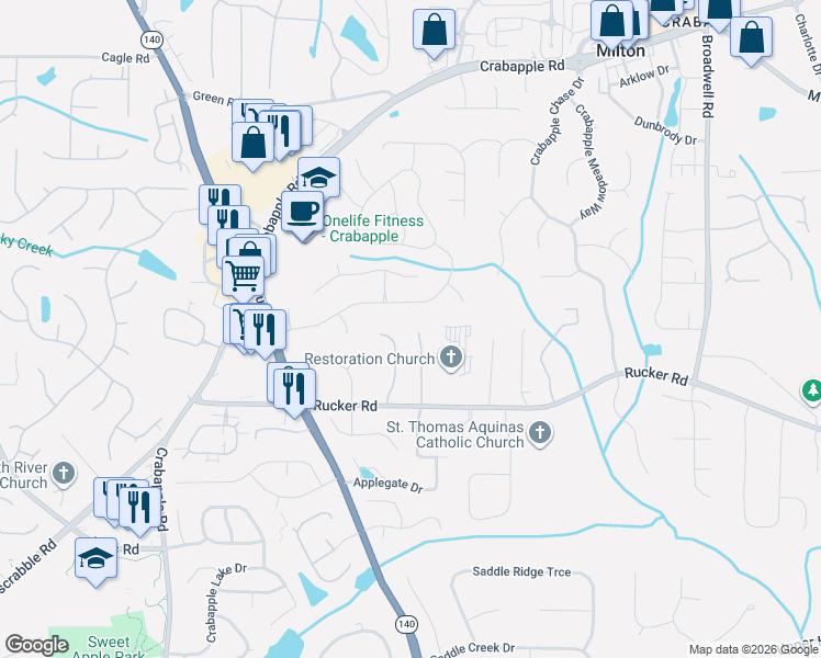 map of restaurants, bars, coffee shops, grocery stores, and more near 2035 Jordan Lane in Alpharetta