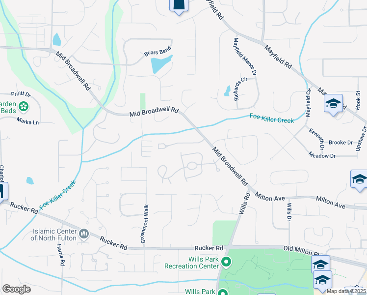 map of restaurants, bars, coffee shops, grocery stores, and more near 3032 Steeplechase Drive in Alpharetta