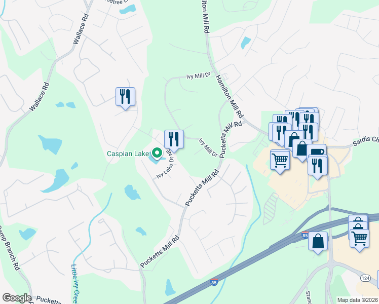 map of restaurants, bars, coffee shops, grocery stores, and more near 3284 Saddlegate Court in Buford