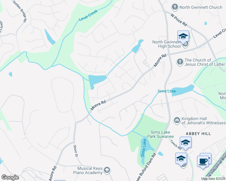 map of restaurants, bars, coffee shops, grocery stores, and more near 4820 Winding Rose Drive in Suwanee