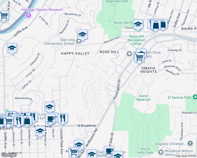 map of restaurants, bars, coffee shops, grocery stores, and more near 2861 Forest Park Drive in Los Angeles