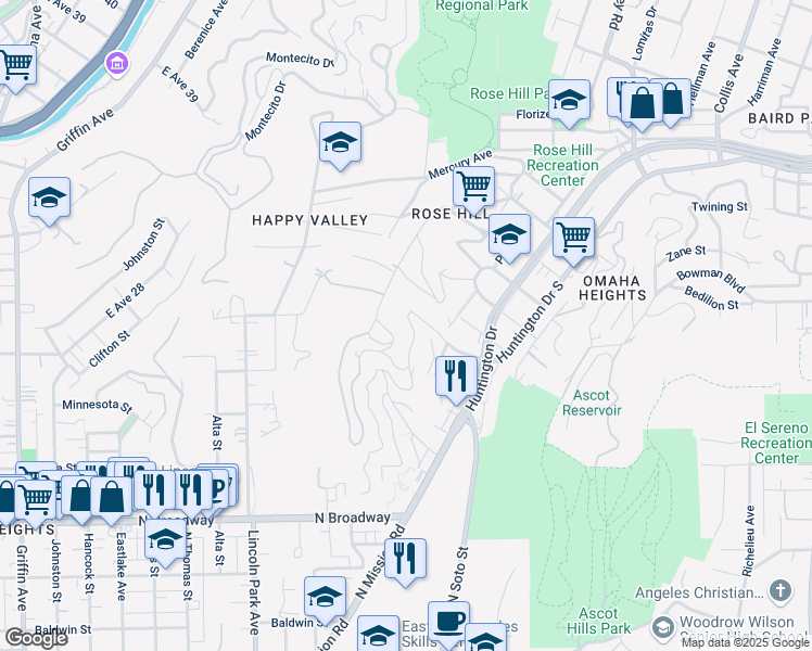 map of restaurants, bars, coffee shops, grocery stores, and more near 2861 Forest Park Drive in Los Angeles