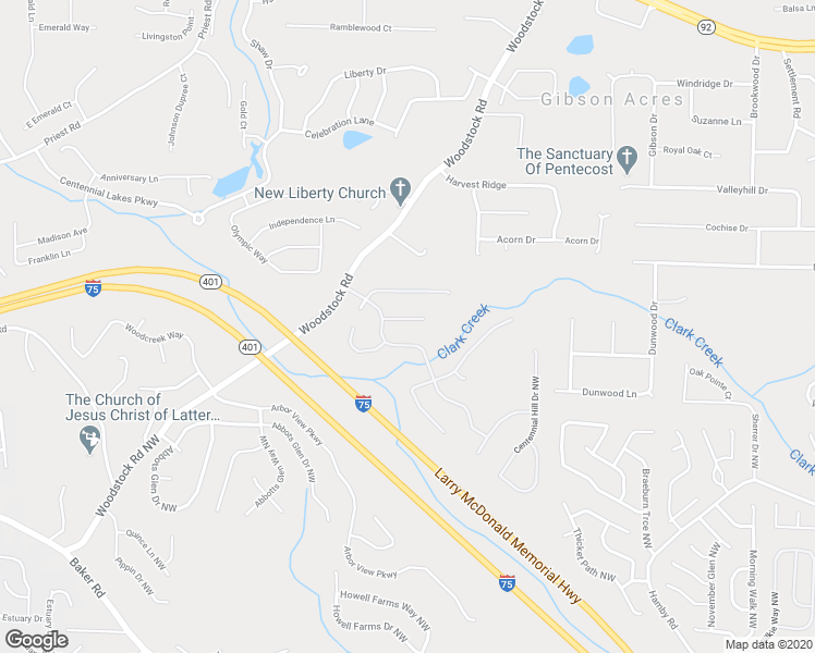 map of restaurants, bars, coffee shops, grocery stores, and more near 2589 Centennial Commons Bluff in Acworth