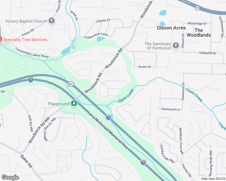 map of restaurants, bars, coffee shops, grocery stores, and more near 2589 Centennial Commons Bluff in Acworth